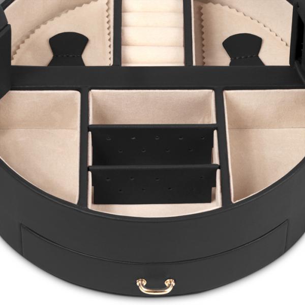 WOLF Heritage Women's Round Jewelry Box with Removable Travel Accessory Organizer