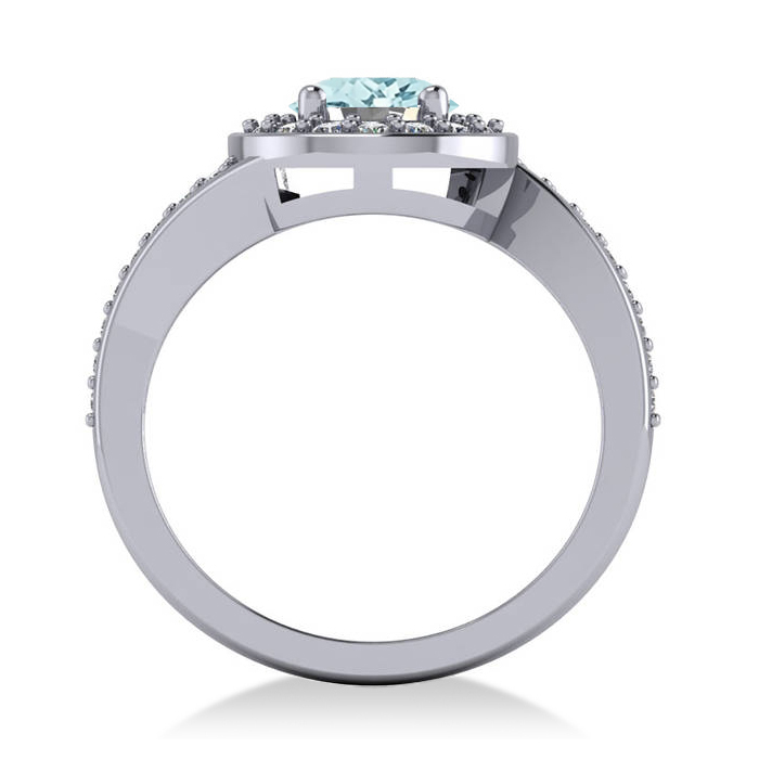 Round Aquamarine Halo Engagement Ring 14k White Gold (1.40ct)