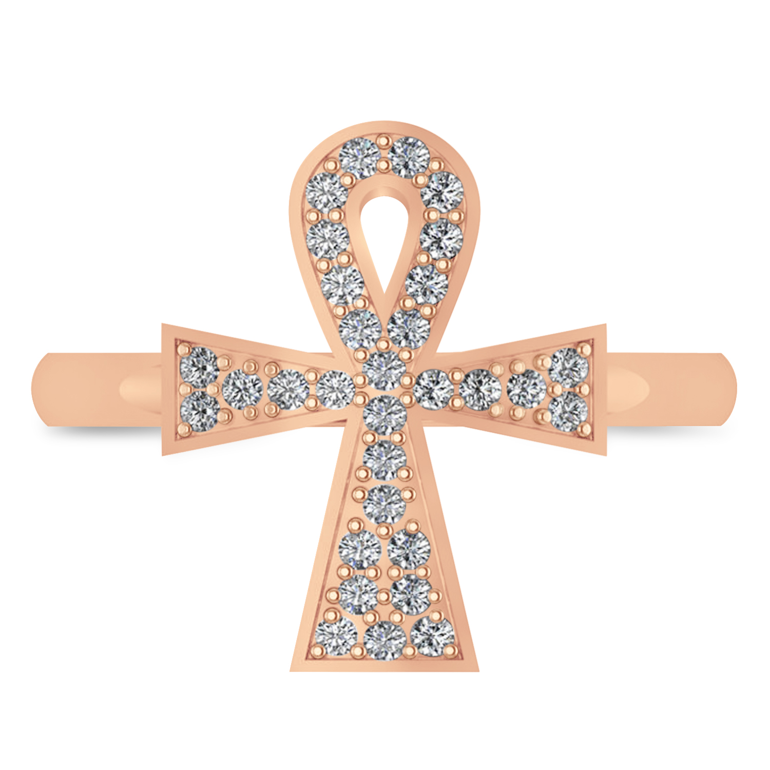 Diamond Ankh Egyptian Cross Ring 14K Rose Gold (0.31ct)