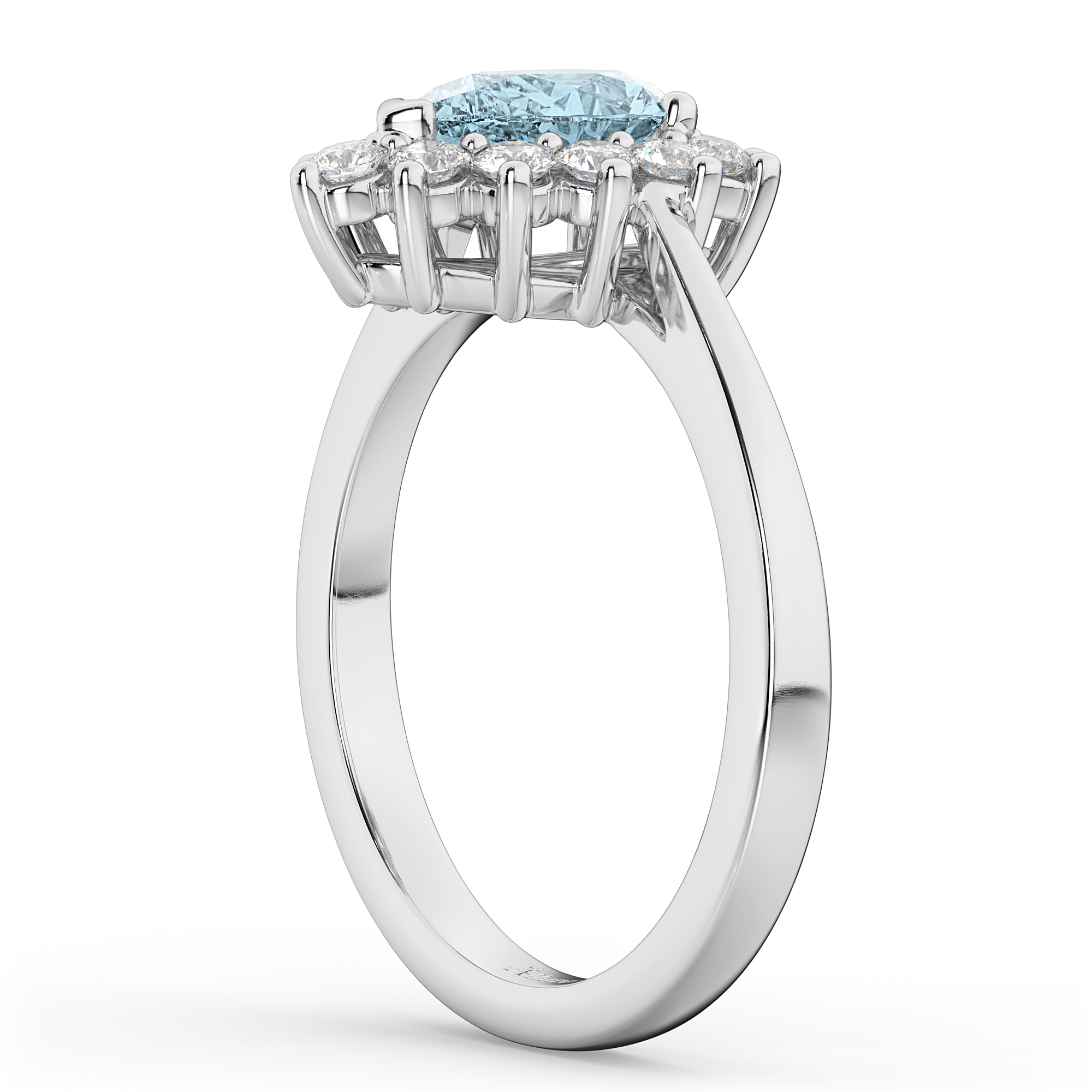 Halo Aquamarine & Diamond Floral Pear Shaped Fashion Ring 14k White Gold (1.07ct)