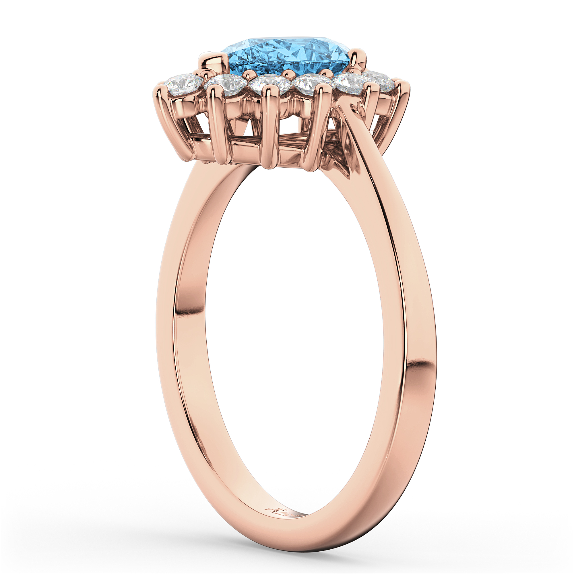 Halo Blue Topaz & Diamond Floral Pear Shaped Fashion Ring 14k Rose Gold (1.42ct)