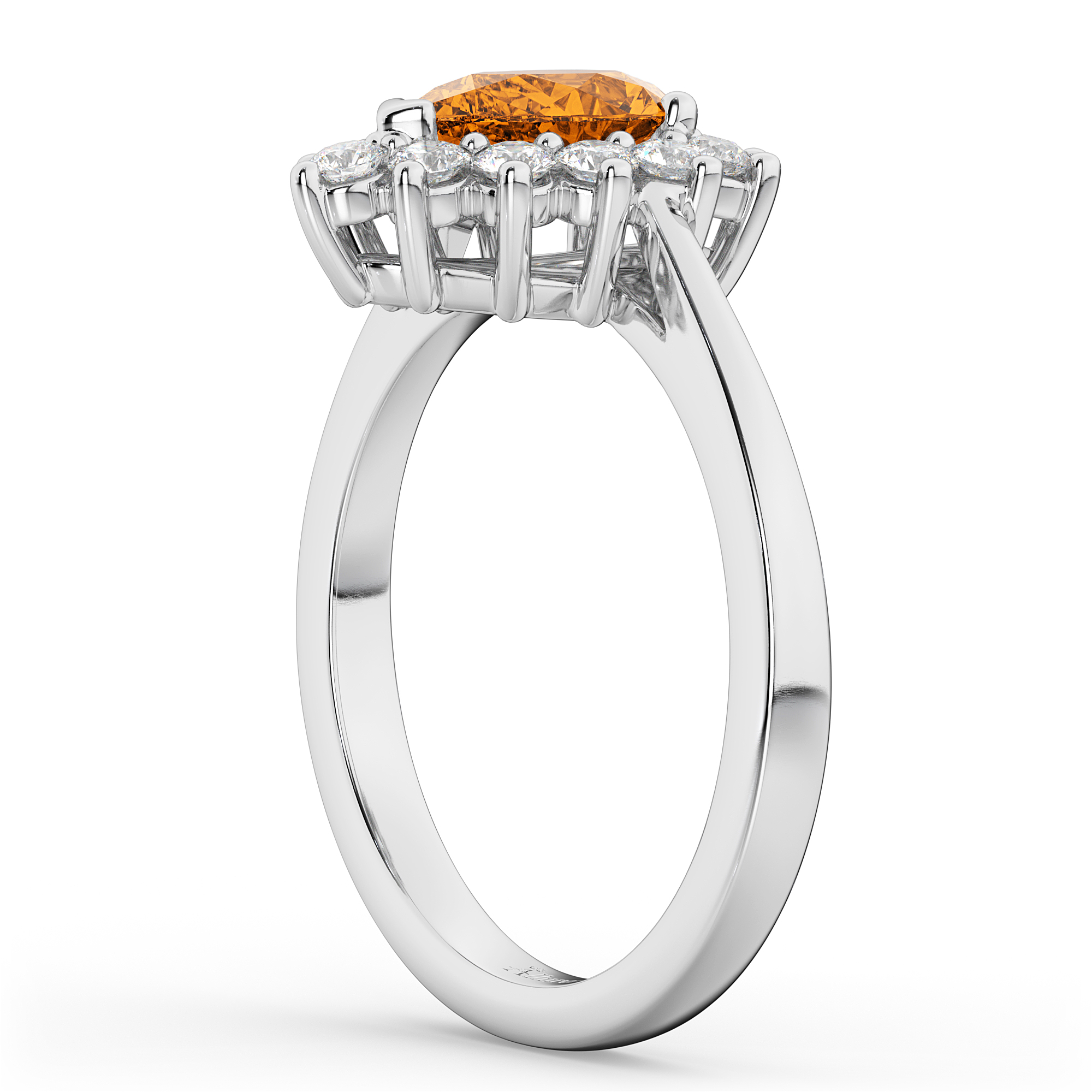 Halo Citrine & Diamond Floral Pear Shaped Fashion Ring 14k White Gold (1.07ct)
