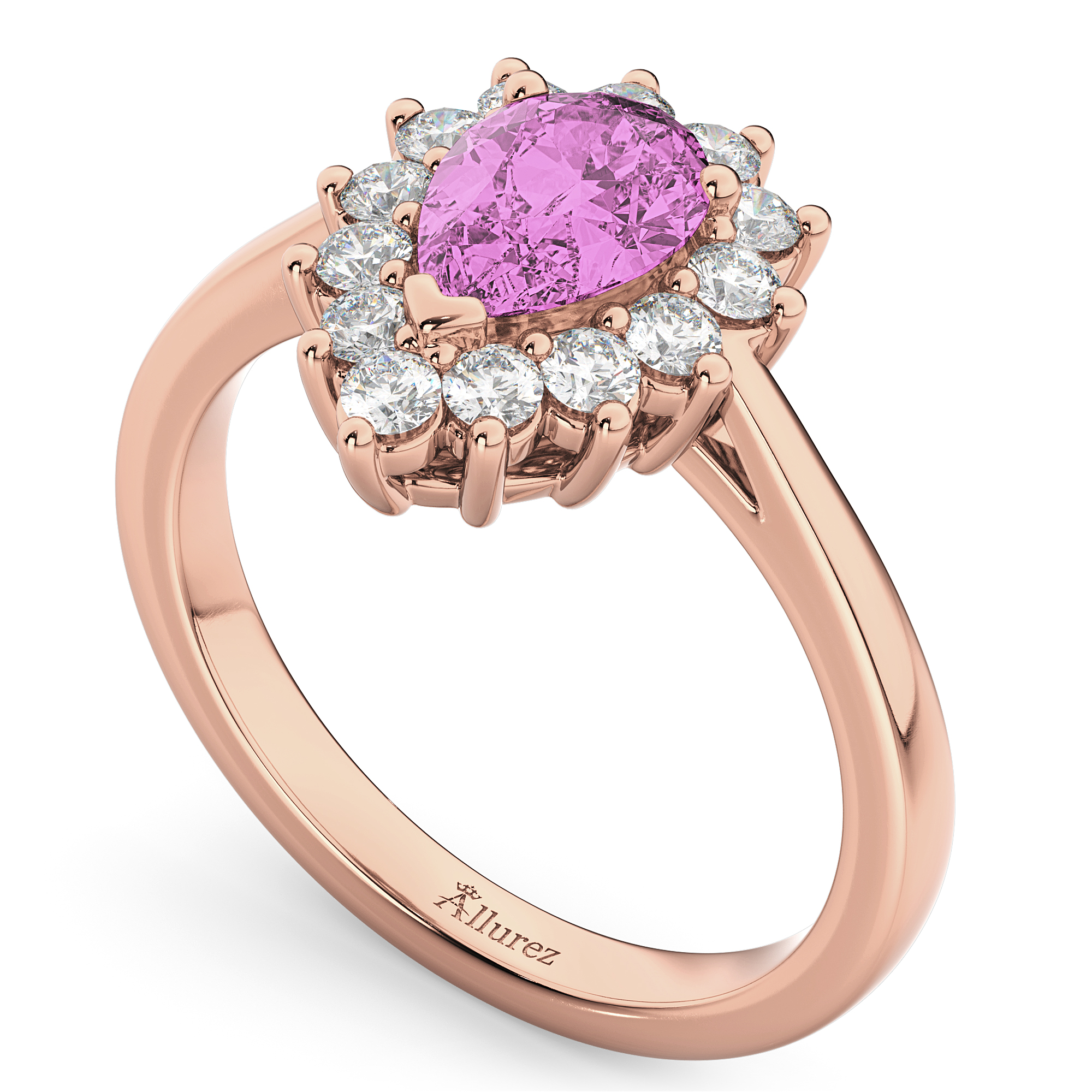 Halo Pink Sapphire & Diamond Floral Pear Shaped Fashion Ring 14k Rose Gold (1.27ct)