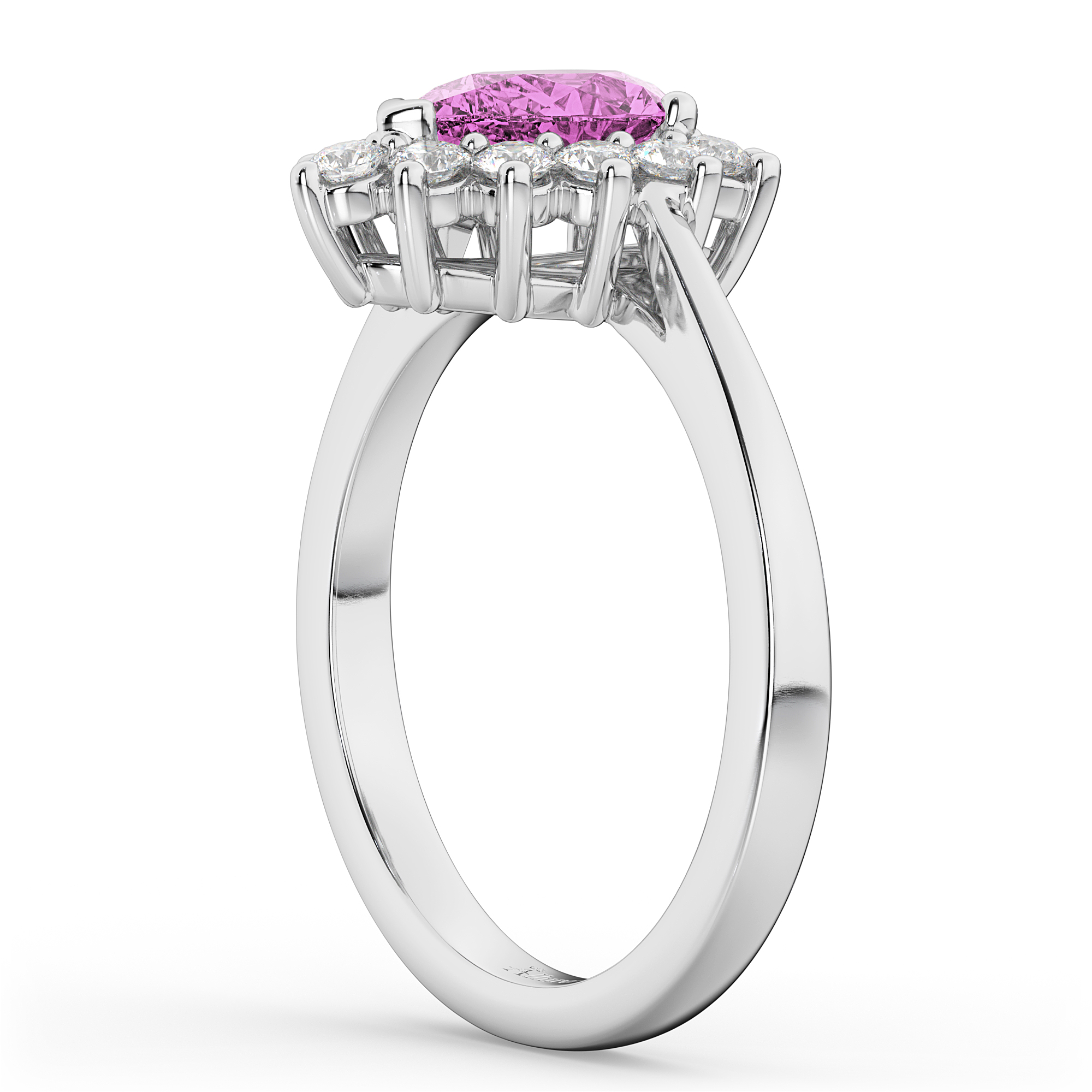 Halo Pink Sapphire & Diamond Floral Pear Shaped Fashion Ring 14k White Gold (1.27ct)