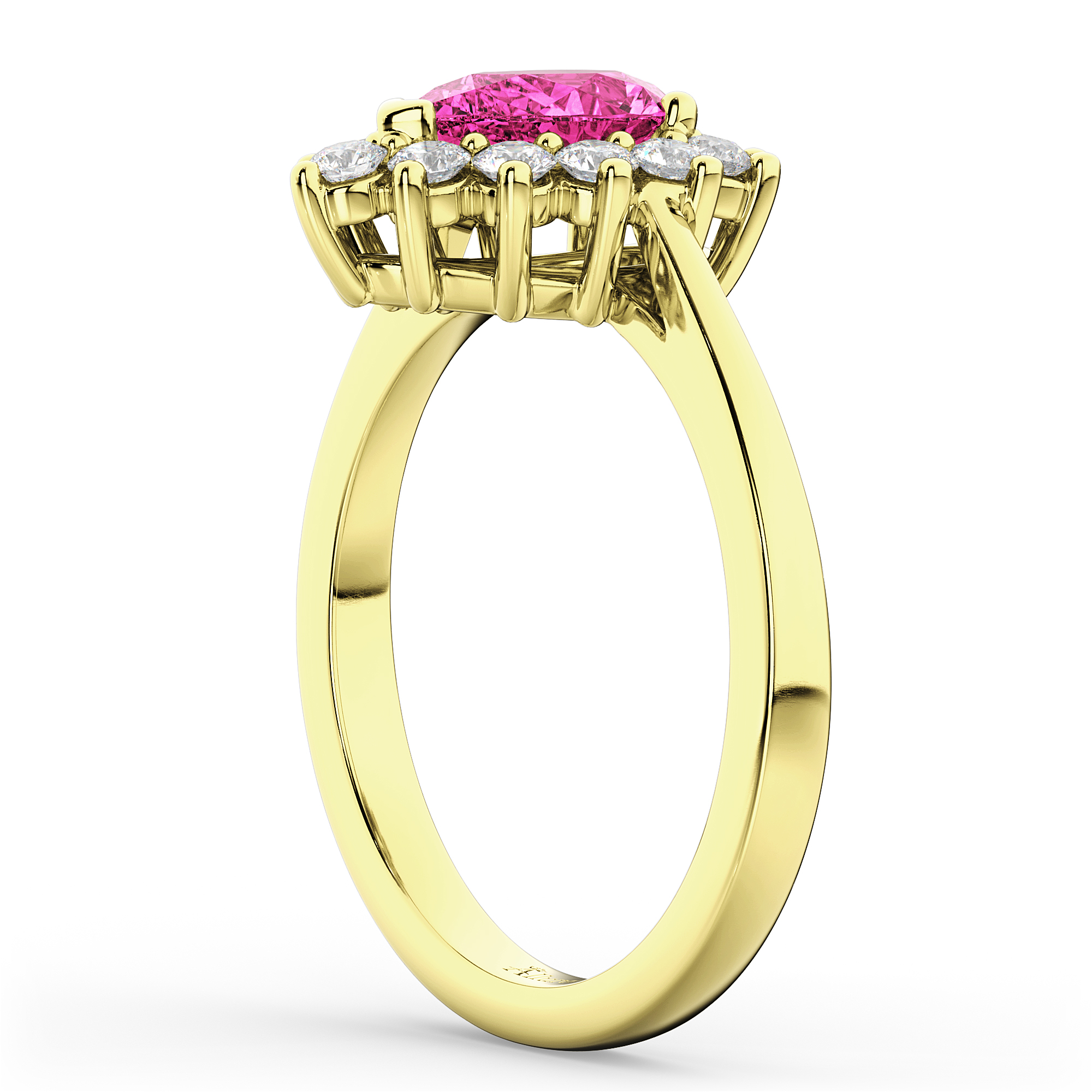 Halo Pink Tourmaline & Diamond Floral Pear Shaped Fashion Ring 14k Yellow Gold (1.02ct)