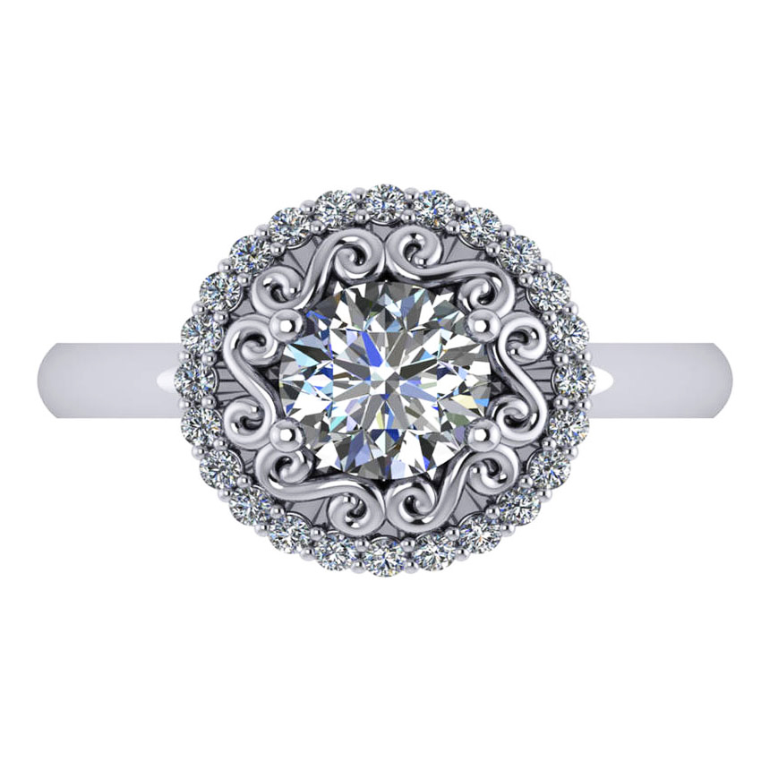 Diamond Swirl Halo Engagement Ring 14k White Gold (1.24ct)