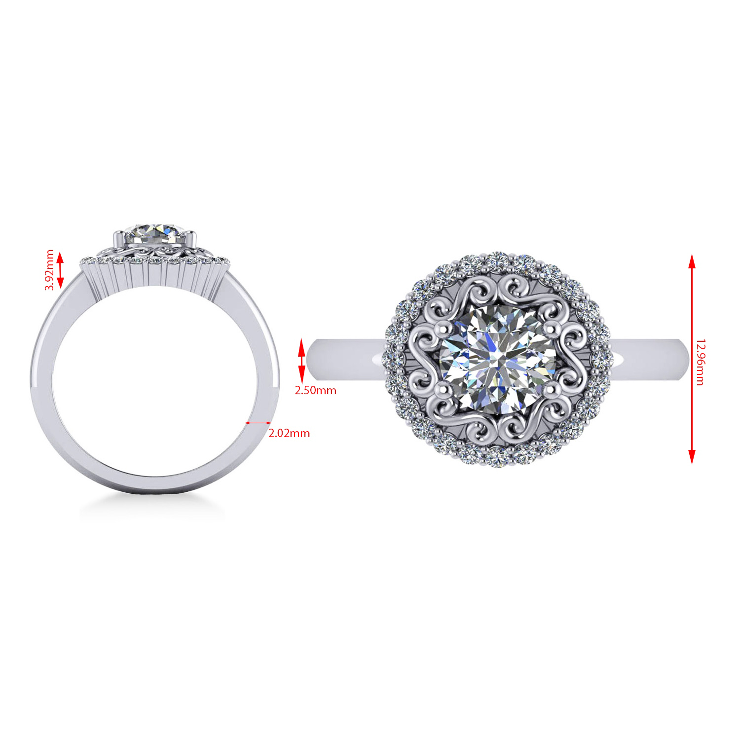 Diamond Swirl Halo Engagement Ring 14k White Gold (1.24ct)