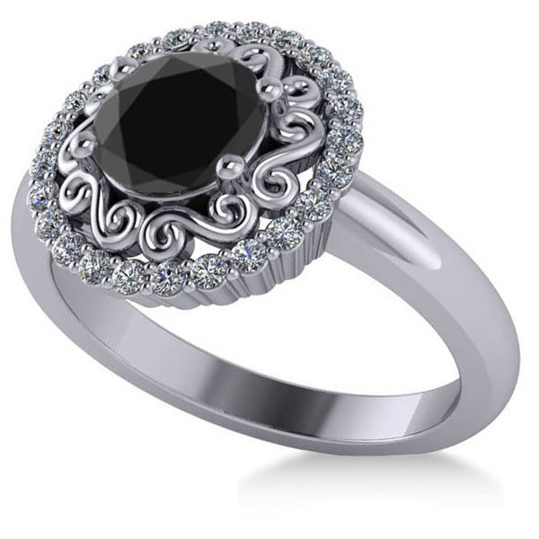 White & Black Diamond Halo Engagement Ring 14k White Gold (1.24ct)