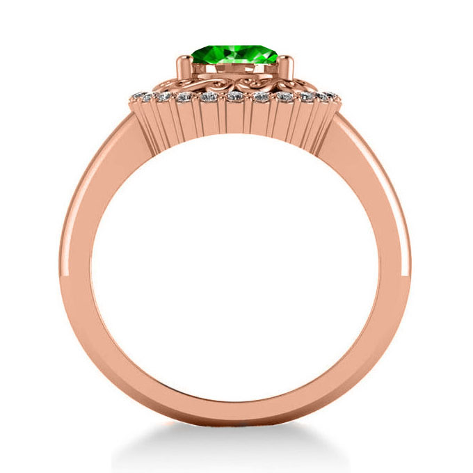 Emerald & Diamond Swirl Halo Engagement Ring 14k Rose Gold (1.24ct)