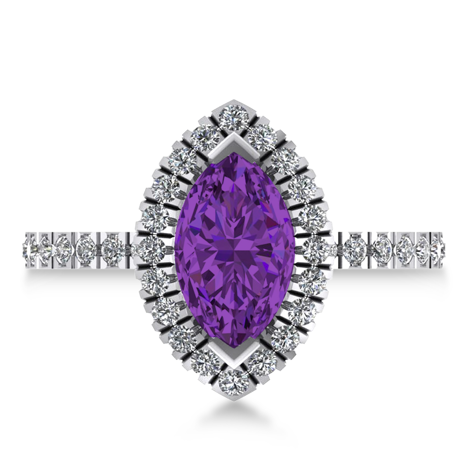 Amethyst & Diamond Marquise Halo Engagement Ring 14k White Gold (1.84ct)