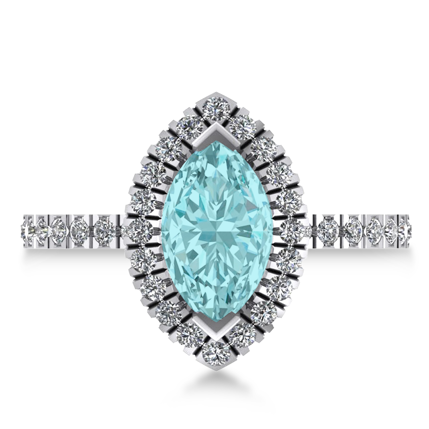 Aquamarine & Diamond Marquise Halo Engagement Ring 14k White Gold (1.84ct)