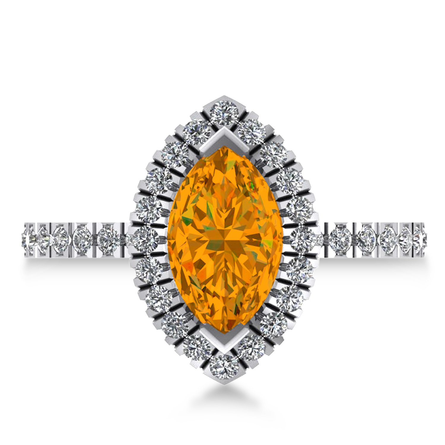 Citrine & Diamond Marquise Halo Engagement Ring 14k White Gold (1.84ct)
