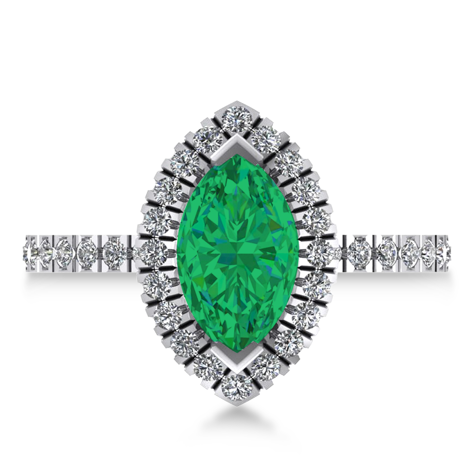Emerald & Diamond Marquise Halo Engagement Ring 14k White Gold (1.84ct)