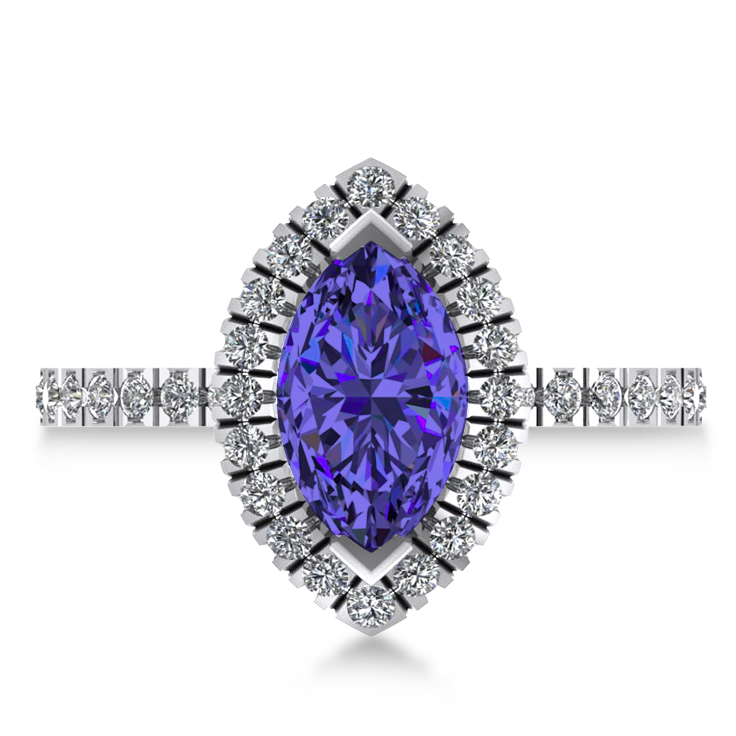 Tanzanite & Diamond Marquise Halo Engagement Ring 14k White Gold (1.84ct)