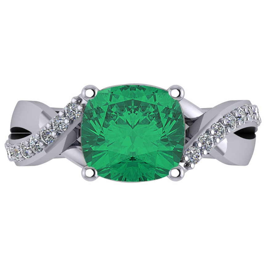 Twisted Cushion Emerald Engagement Ring 14k White Gold (4.16ct)