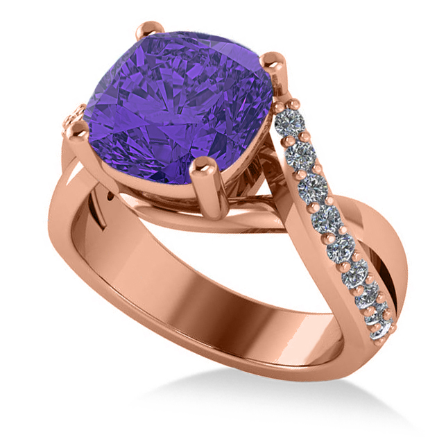 Twisted Cushion Tanzanite Engagement Ring 14k Rose Gold (4.16ct)