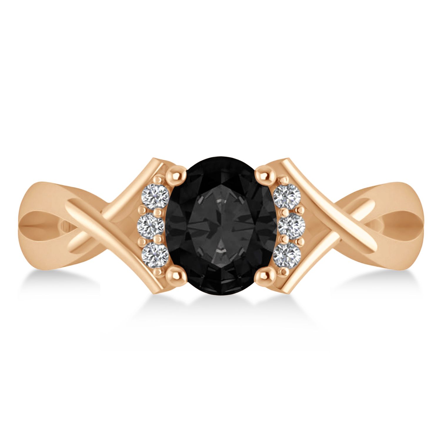 Oval Cut Black & White Diamond Engagement Ring With Split Shank 14k Rose Gold (1.59 ct)