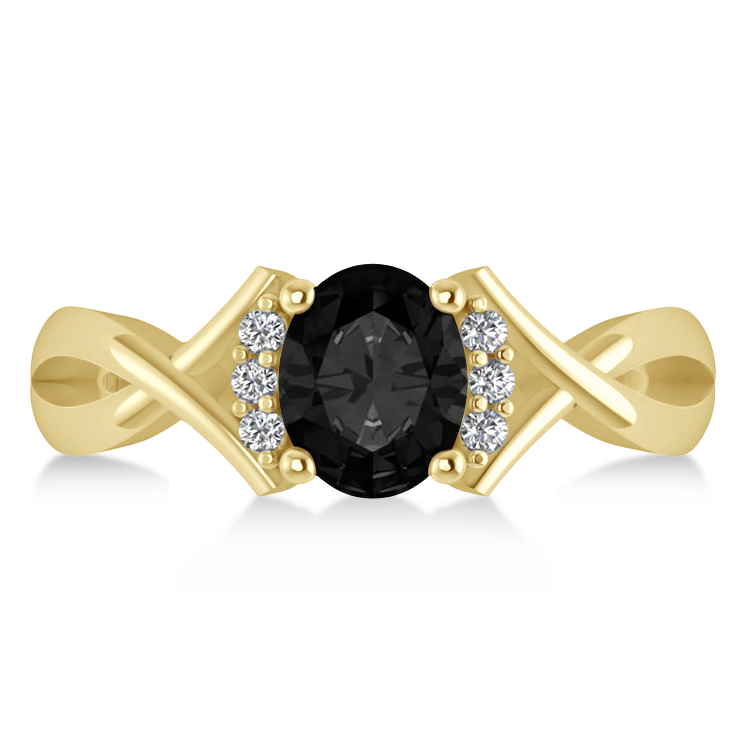 Oval Cut Black & White Diamond Engagement Ring With Split Shank 14k Yellow Gold (1.59 ct)