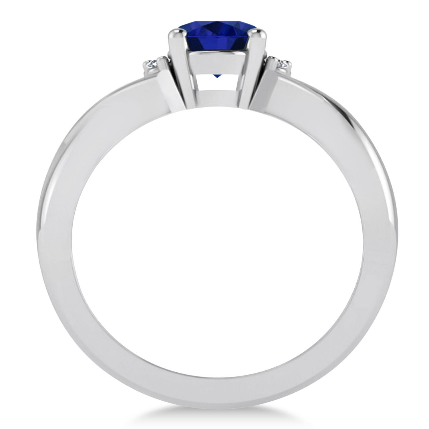 Oval Cut Blue Sapphire & Diamond Engagement Ring With Split Shank 14k White Gold (1.69ct)