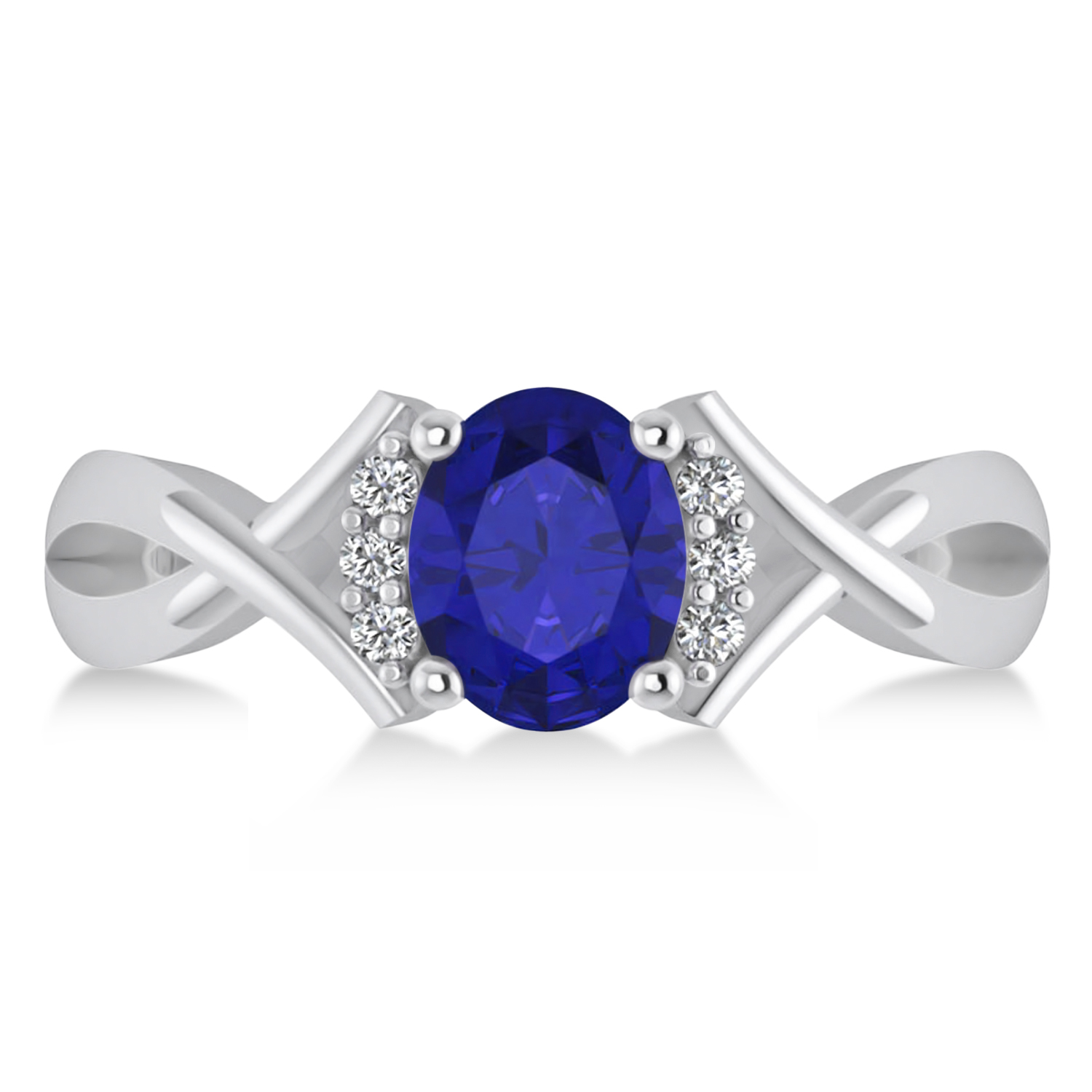 Oval Cut Blue Sapphire & Diamond Engagement Ring With Split Shank 14k White Gold (1.69ct)