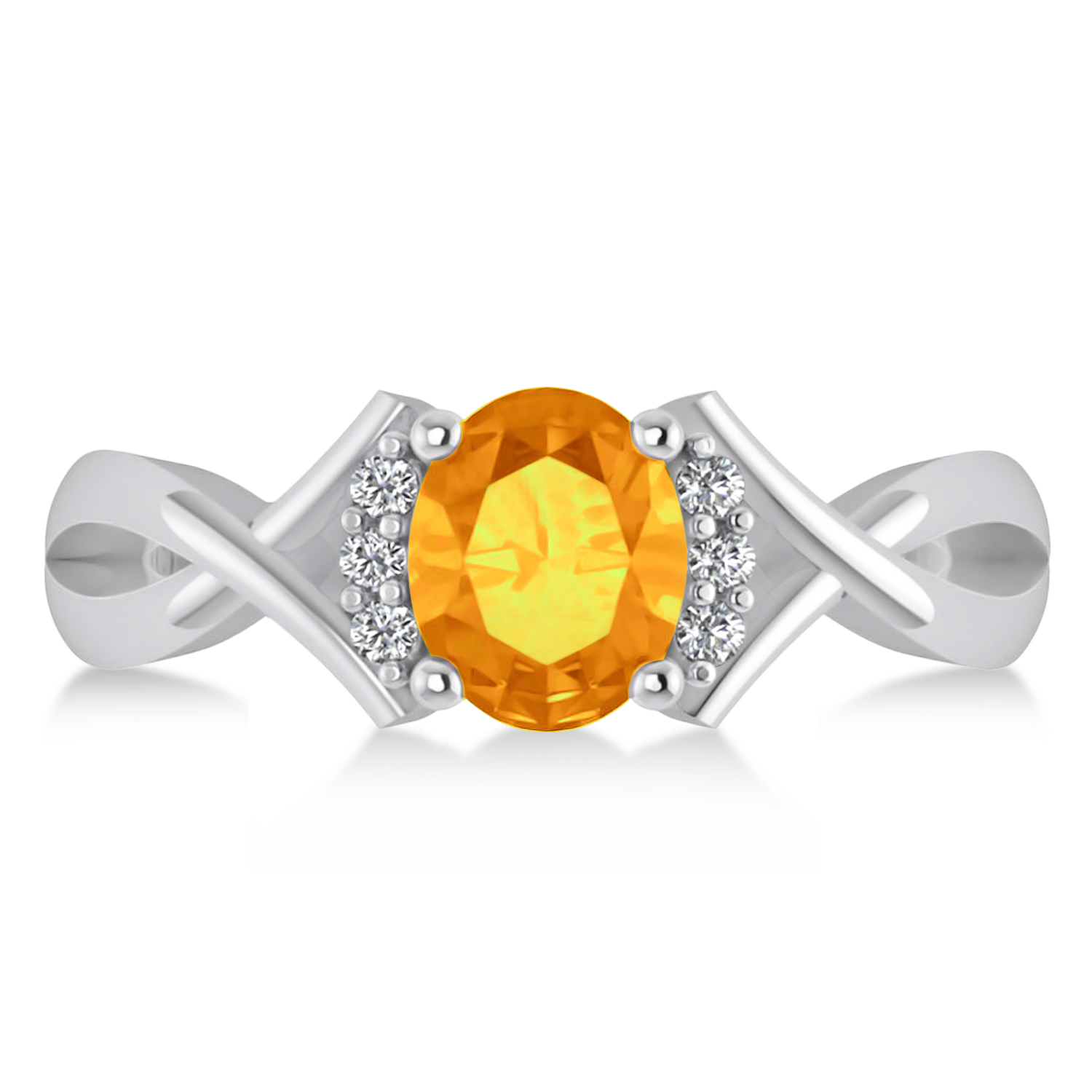 Oval Cut Citrine & Diamond Engagement Ring With Split Shank 14k White Gold (1.69ct)