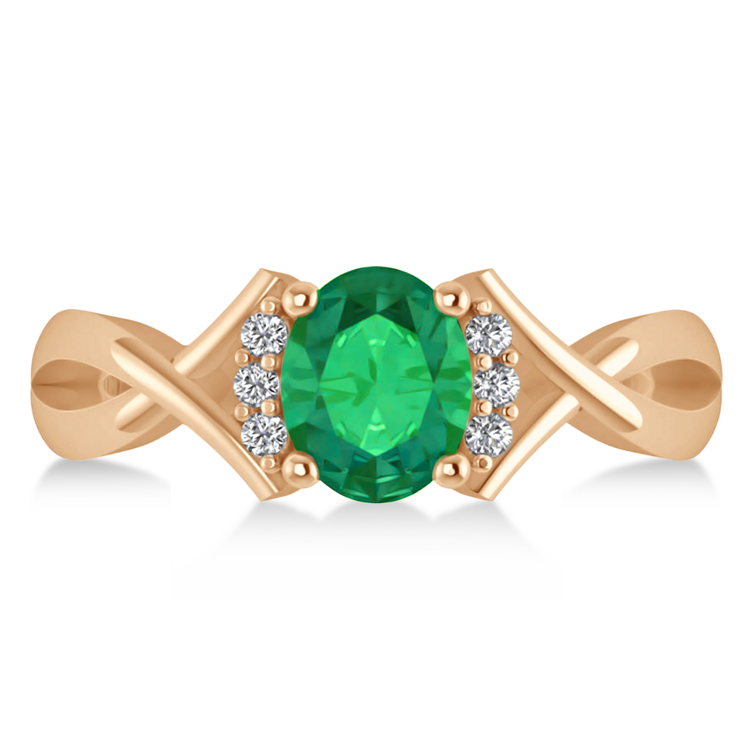Oval Cut Emerald & Diamond Engagement Ring With Split Shank 14k Rose Gold (1.69ct)