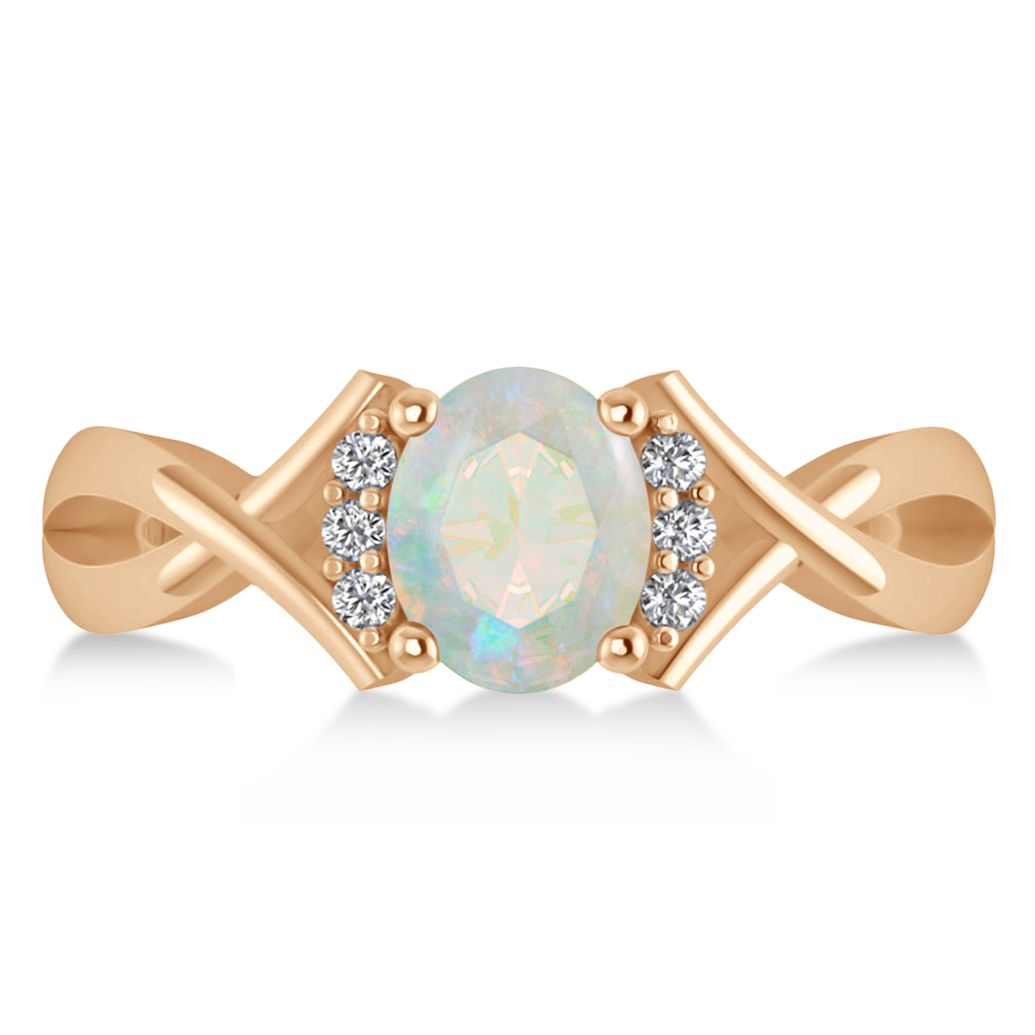 Oval Cut Opal & Diamond Engagement Ring With Split Shank 14k Rose Gold (1.69ct)