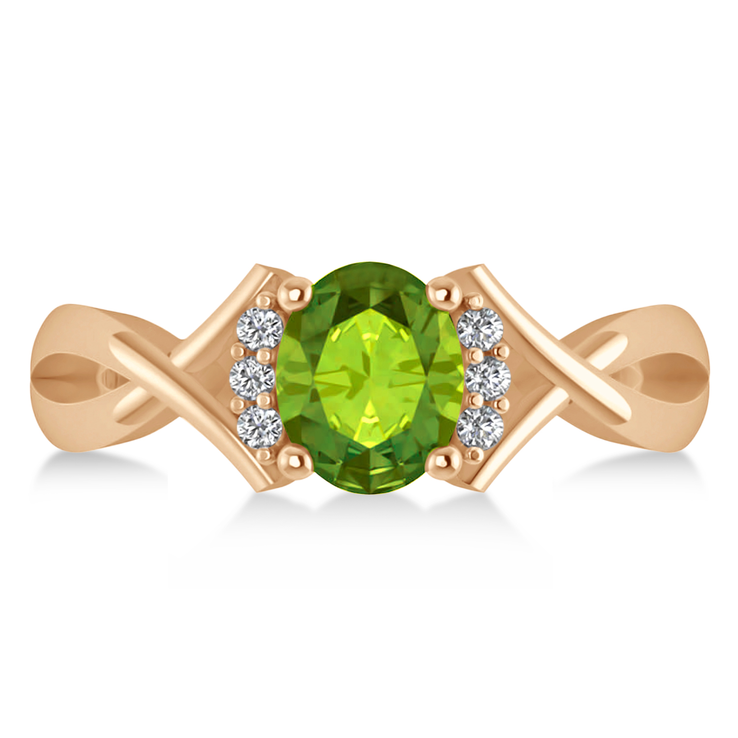 Oval Cut Peridot & Diamond Engagement Ring With Split Shank 14k Rose Gold (1.69ct)
