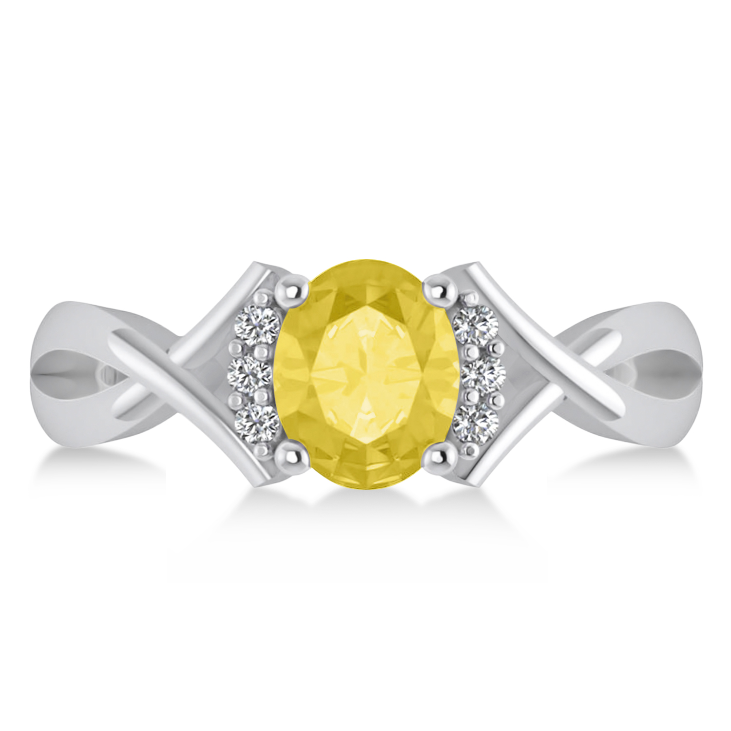 Oval Cut Yellow & White Diamond Engagement Ring With Split Shank 14k White Gold (1.59 ct)