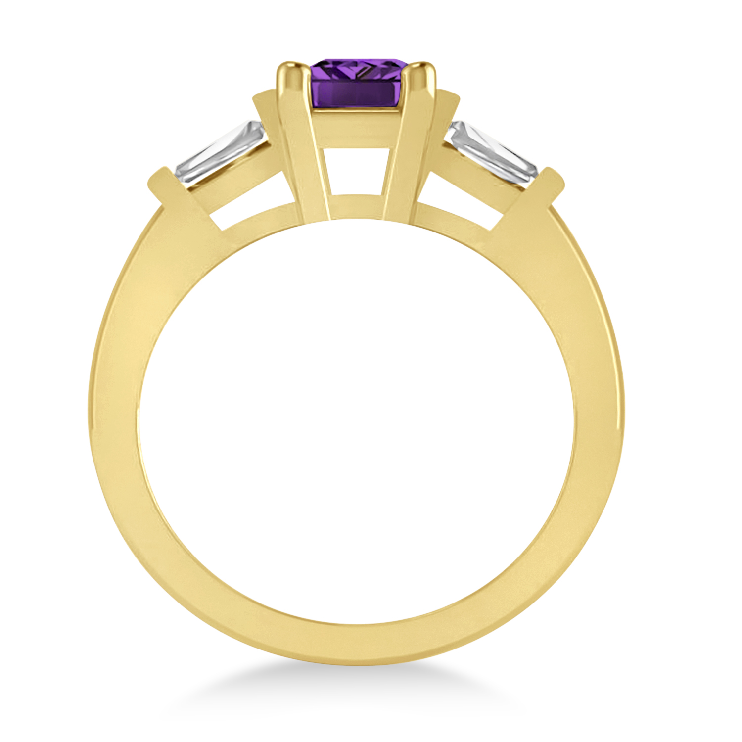Amethyst & Diamond Three-Stone Emerald Ring 14k Yellow Gold (1.85ct)