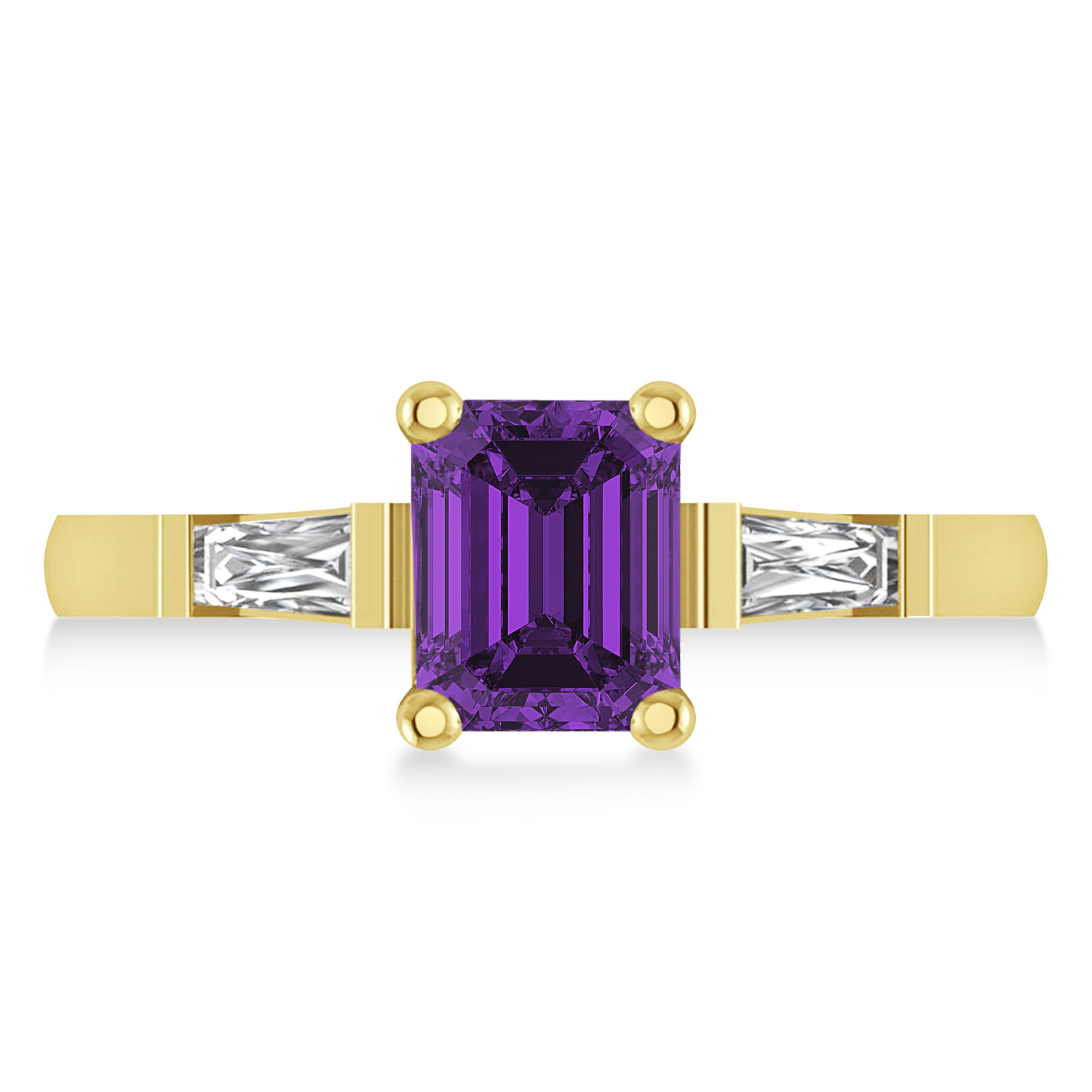 Amethyst & Diamond Three-Stone Emerald Ring 14k Yellow Gold (1.85ct)