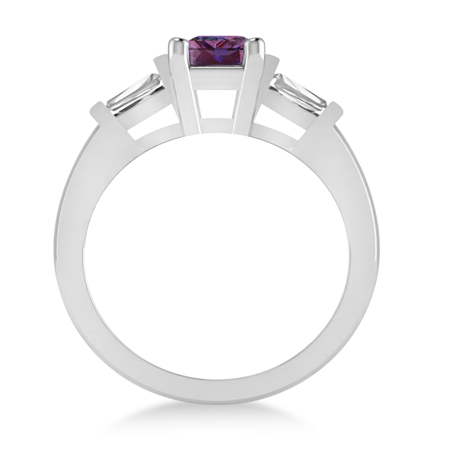 Lab Alexandrite & Diamond Three-Stone Emerald Ring 14k White Gold (1.85ct)