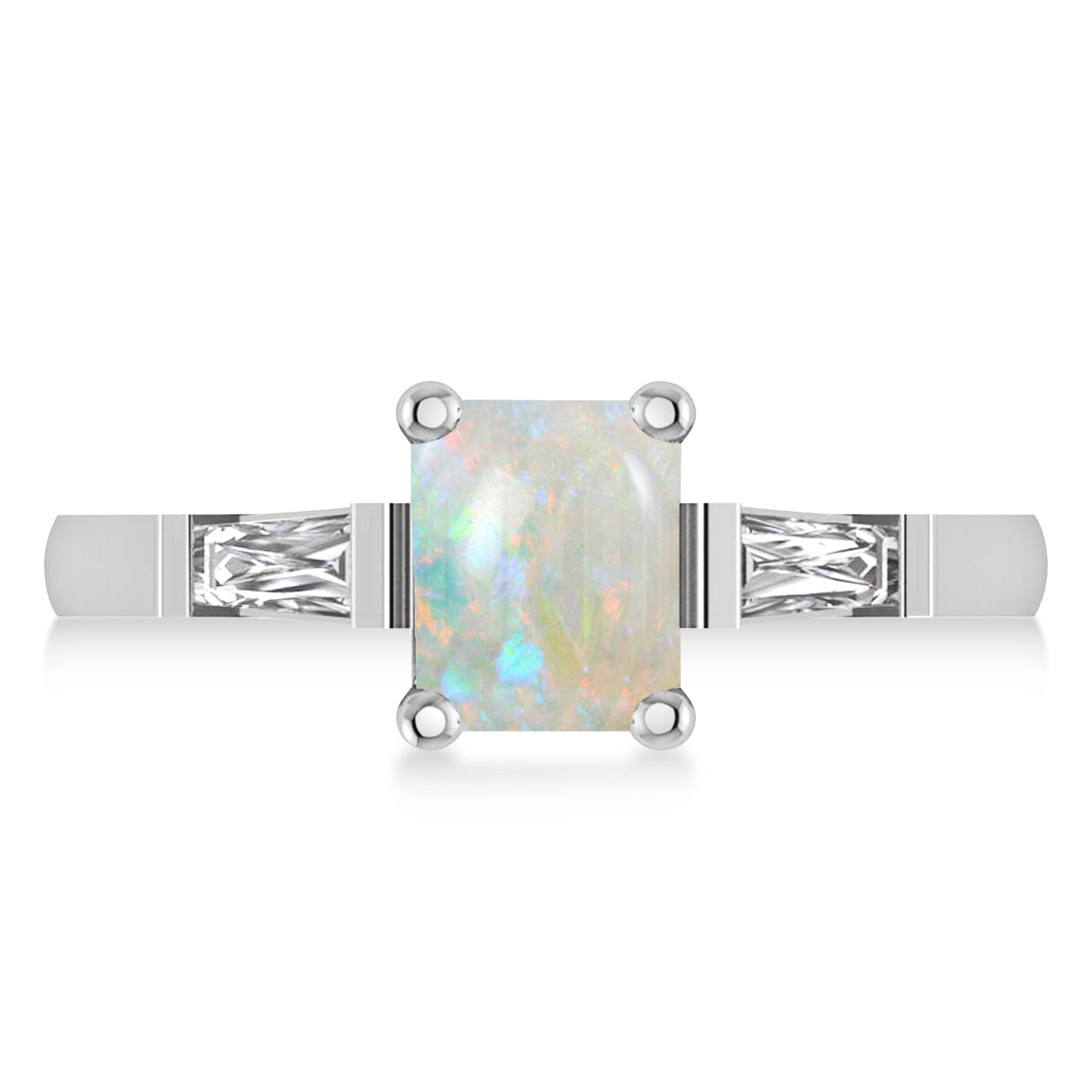 Opal & Diamond Three-Stone Emerald Ring 14k White Gold (1.85ct)