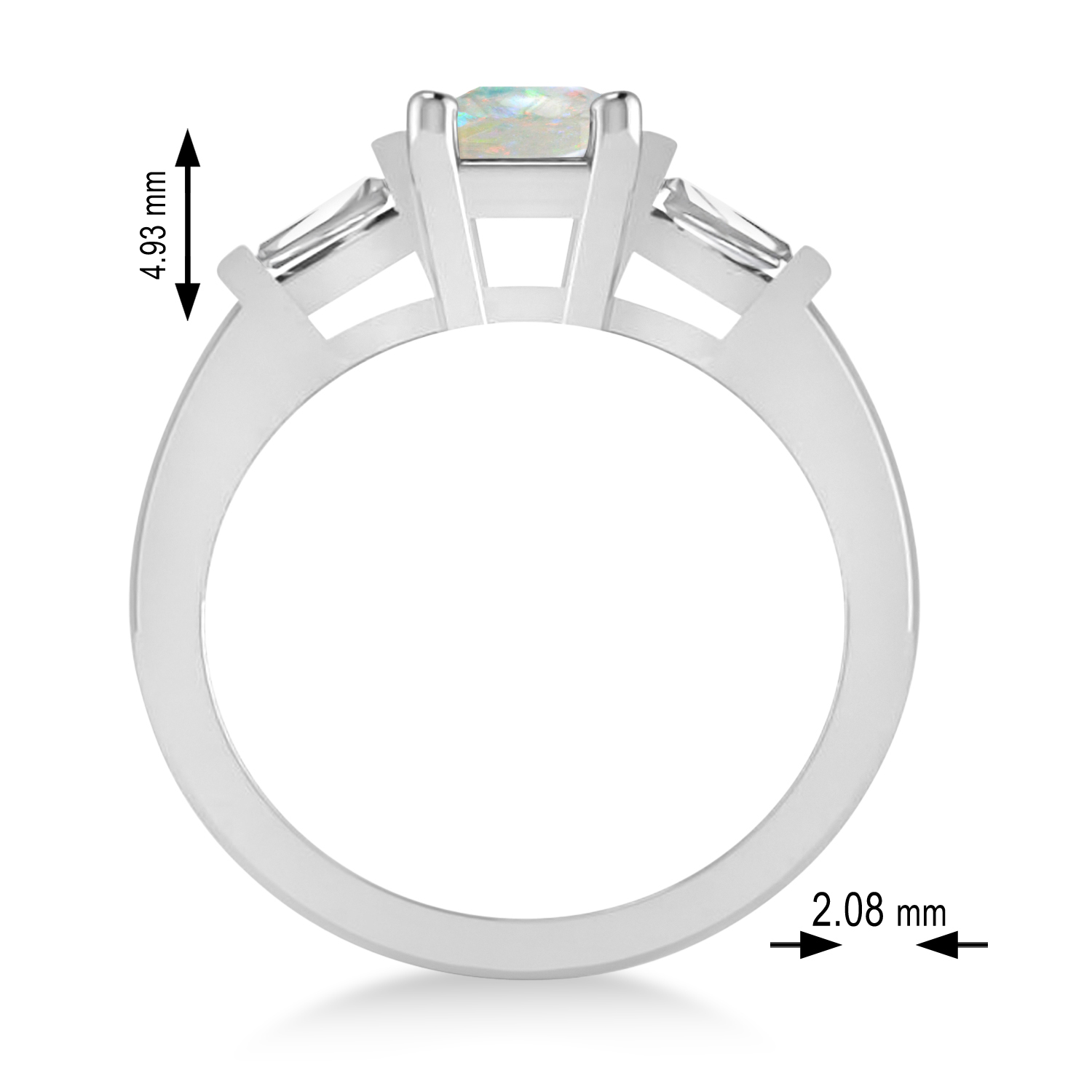 Opal & Diamond Three-Stone Emerald Ring 14k White Gold (1.85ct)
