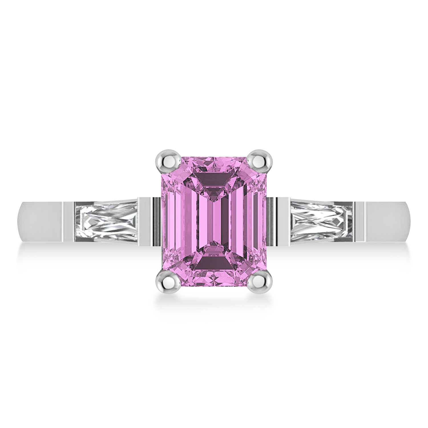Pink Sapphire & Diamond Three-Stone Emerald Ring 14k White Gold (1.85ct)