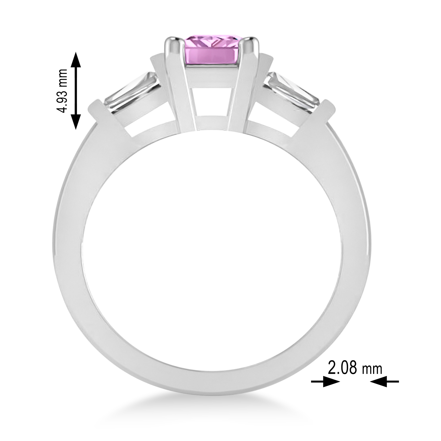 Pink Sapphire & Diamond Three-Stone Emerald Ring 14k White Gold (1.85ct)