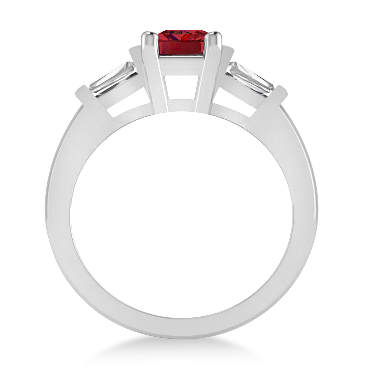 Ruby & Diamond Three-Stone Emerald Ring 14k White Gold (1.85ct)