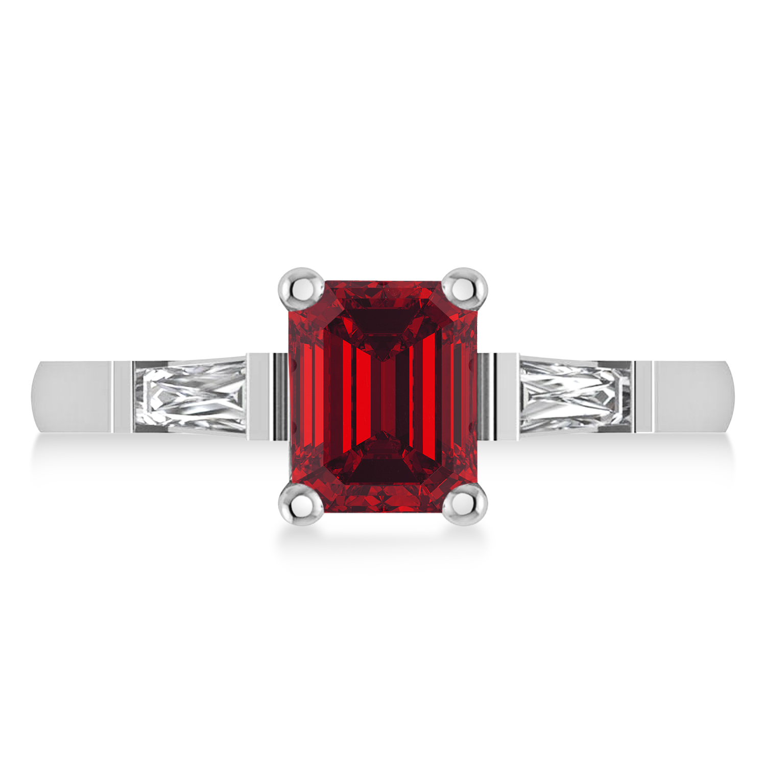 Ruby & Diamond Three-Stone Emerald Ring 14k White Gold (1.85ct)