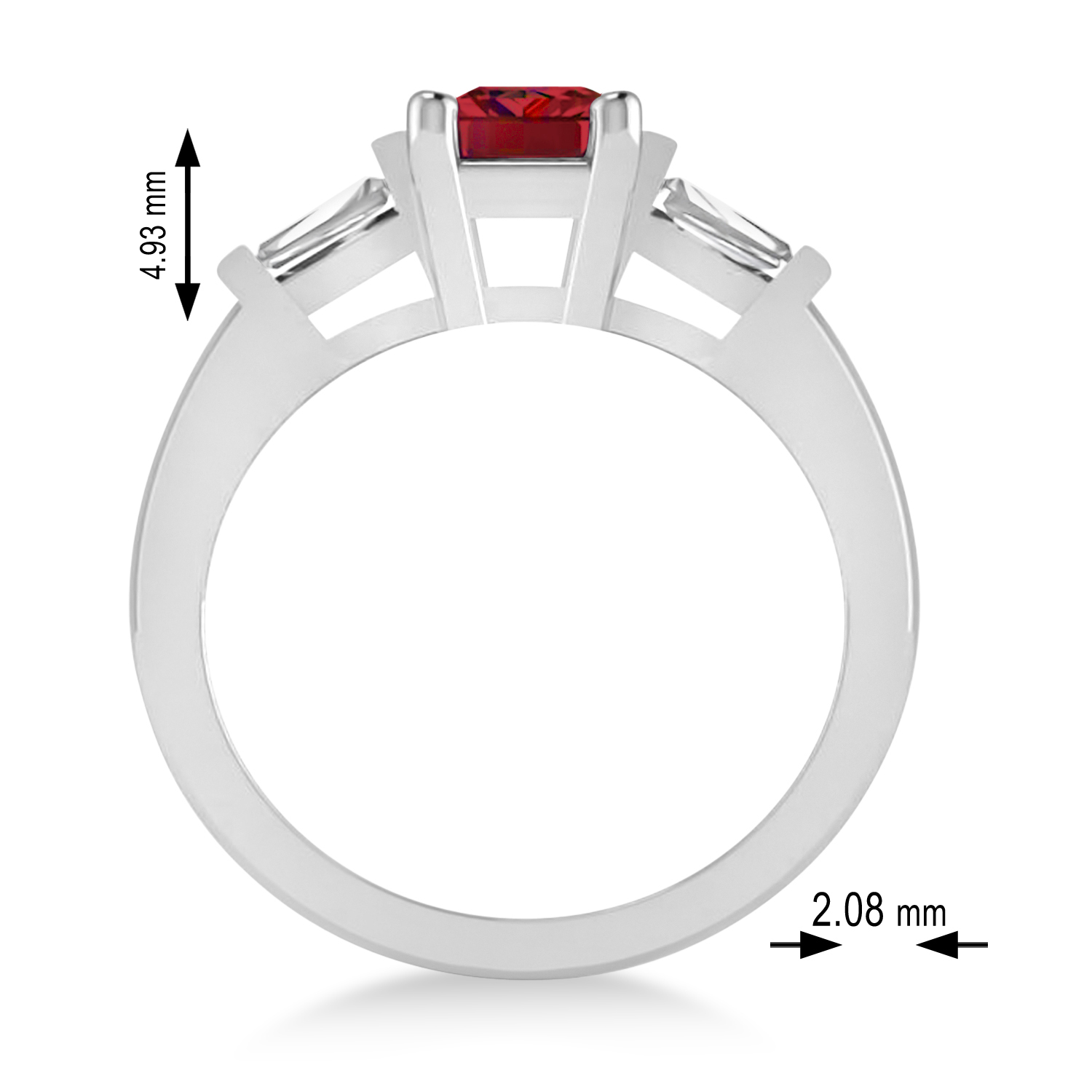Ruby & Diamond Three-Stone Emerald Ring 14k White Gold (1.85ct)