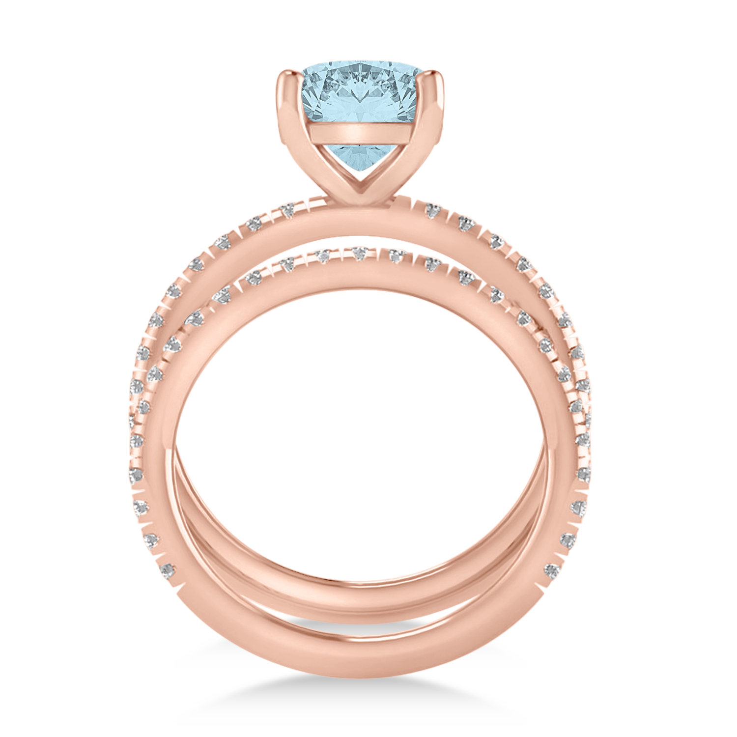 Aquamarine & Diamond Cushion-Set Semi-Eternity Bridal Set 14K Rose Gold (3.22ct)