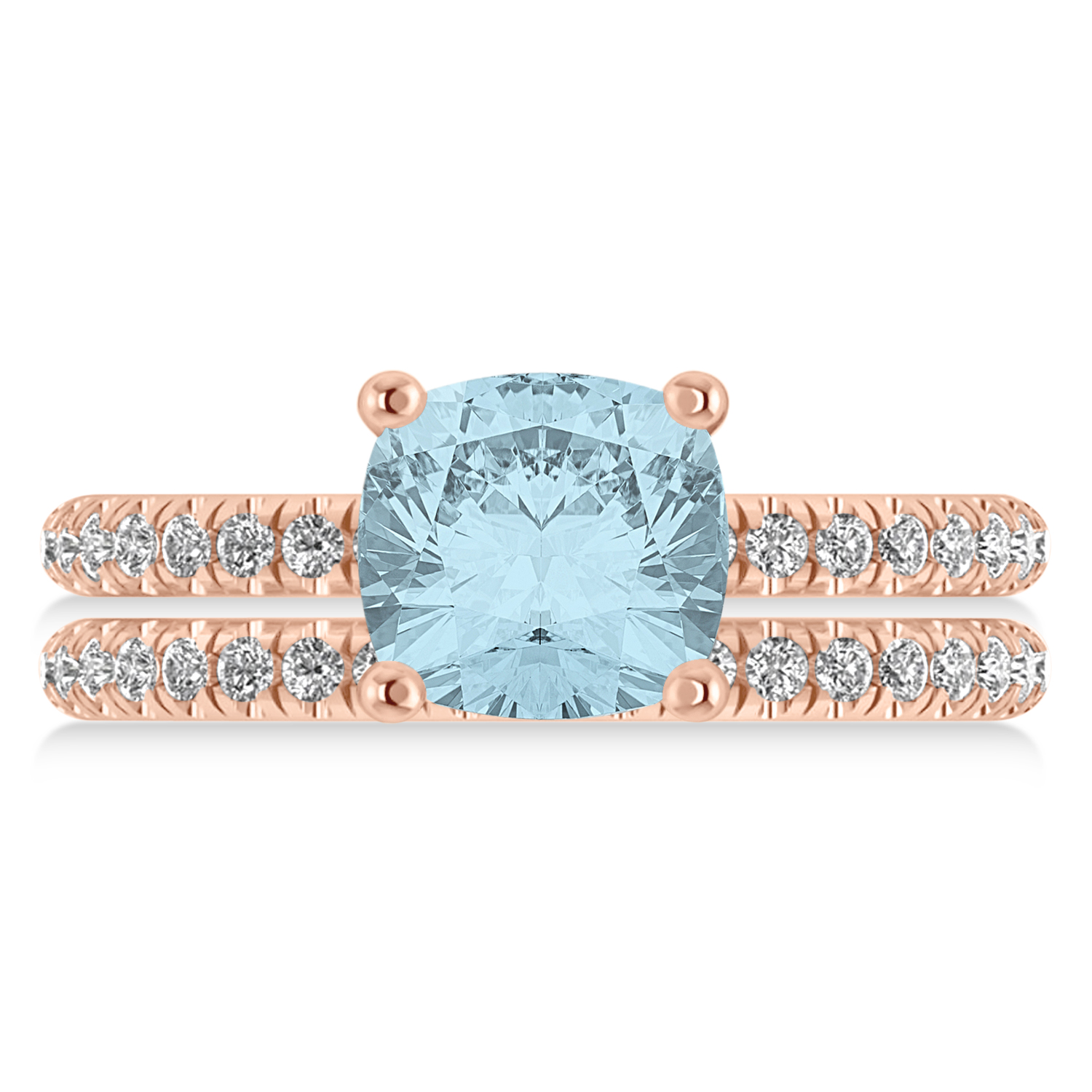 Aquamarine & Diamond Cushion-Set Semi-Eternity Bridal Set 14K Rose Gold (3.22ct)