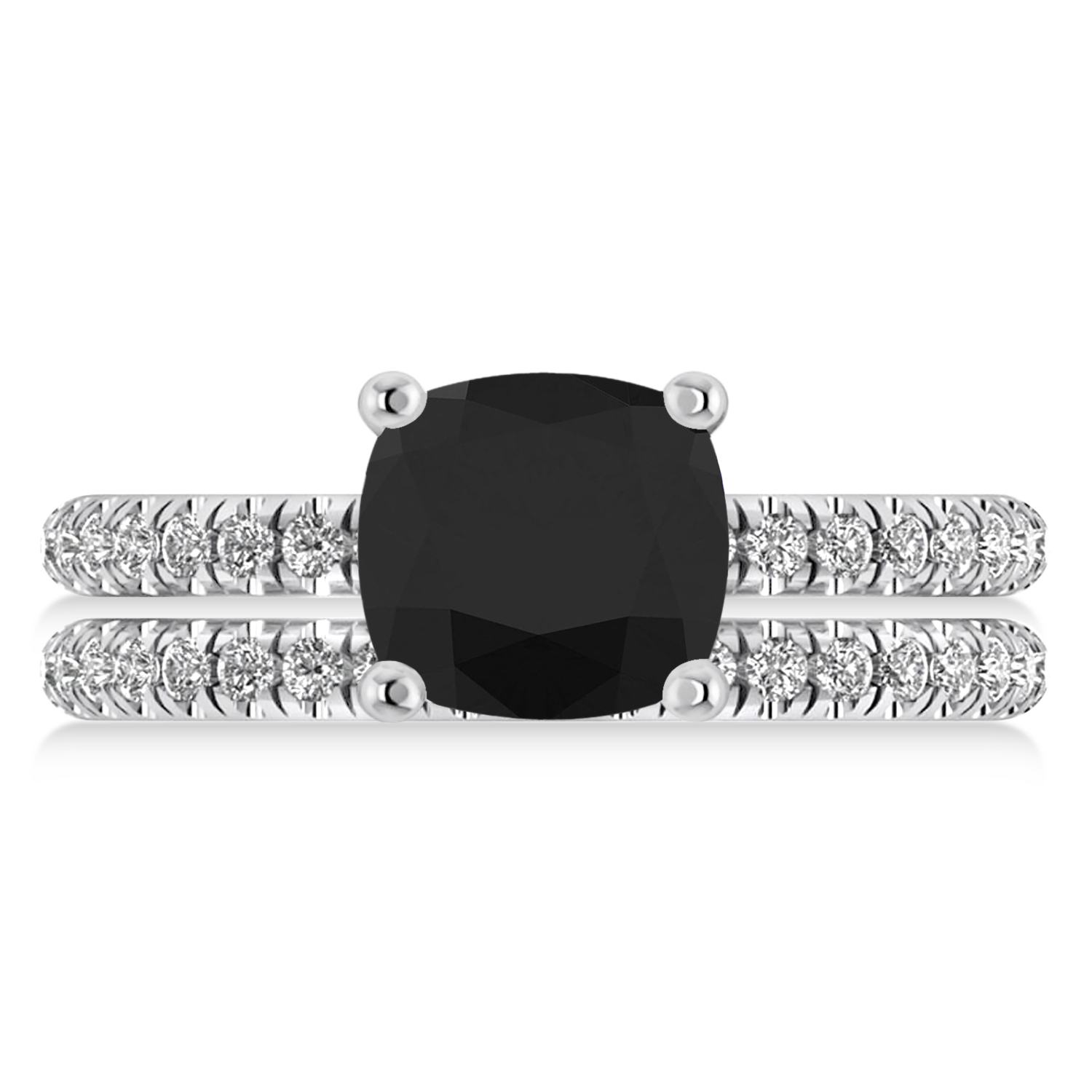 Black & White Diamond Cushion-Set Semi-Eternity Bridal Set 14K White Gold (2.66ct)