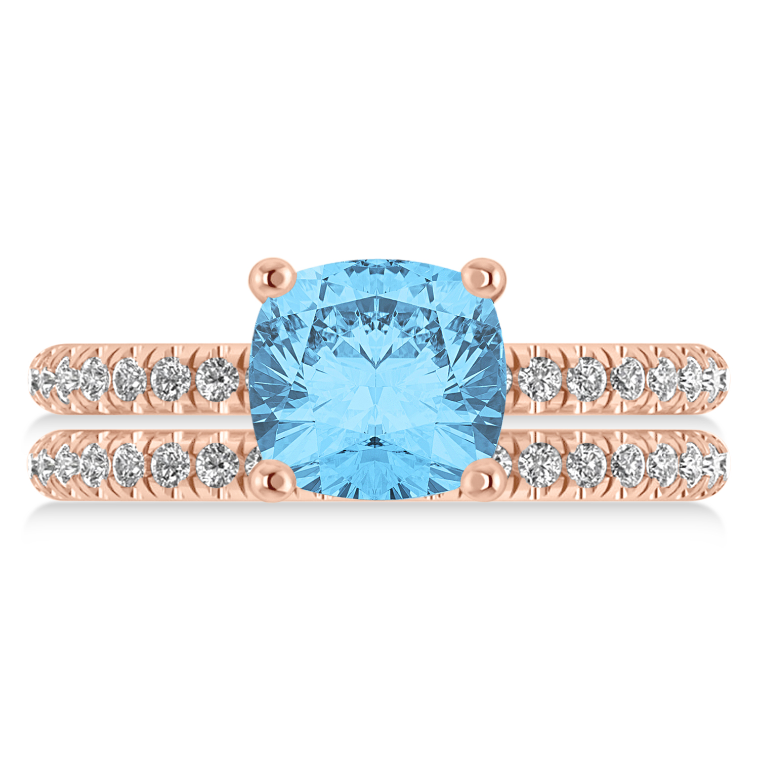 Blue Topaz & Diamond Cushion-Set Semi-Eternity Bridal Set 14K Rose Gold (3.22ct)