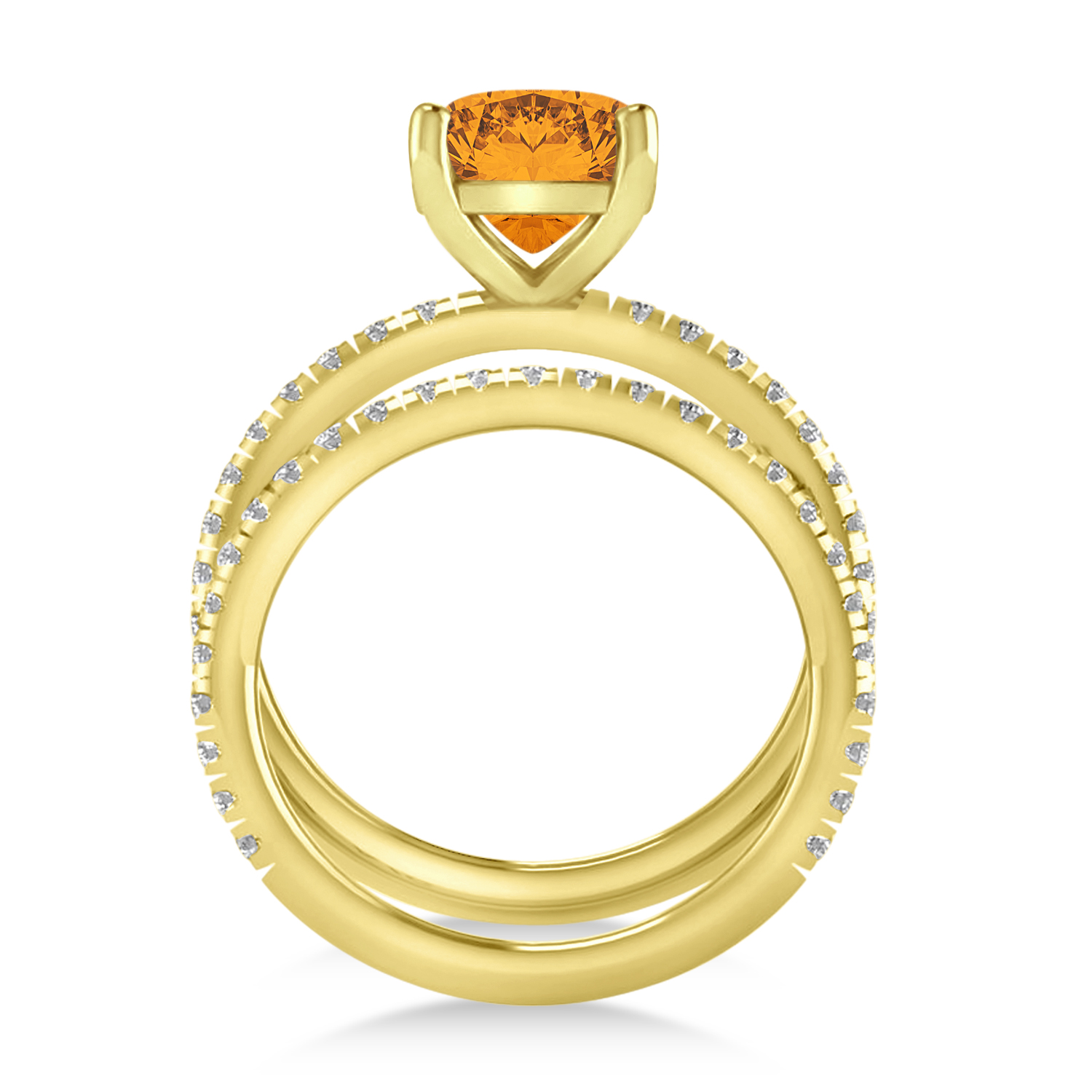 Citrine & Diamond Cushion-Set Semi-Eternity Bridal Set 14K Yellow Gold (3.22ct)