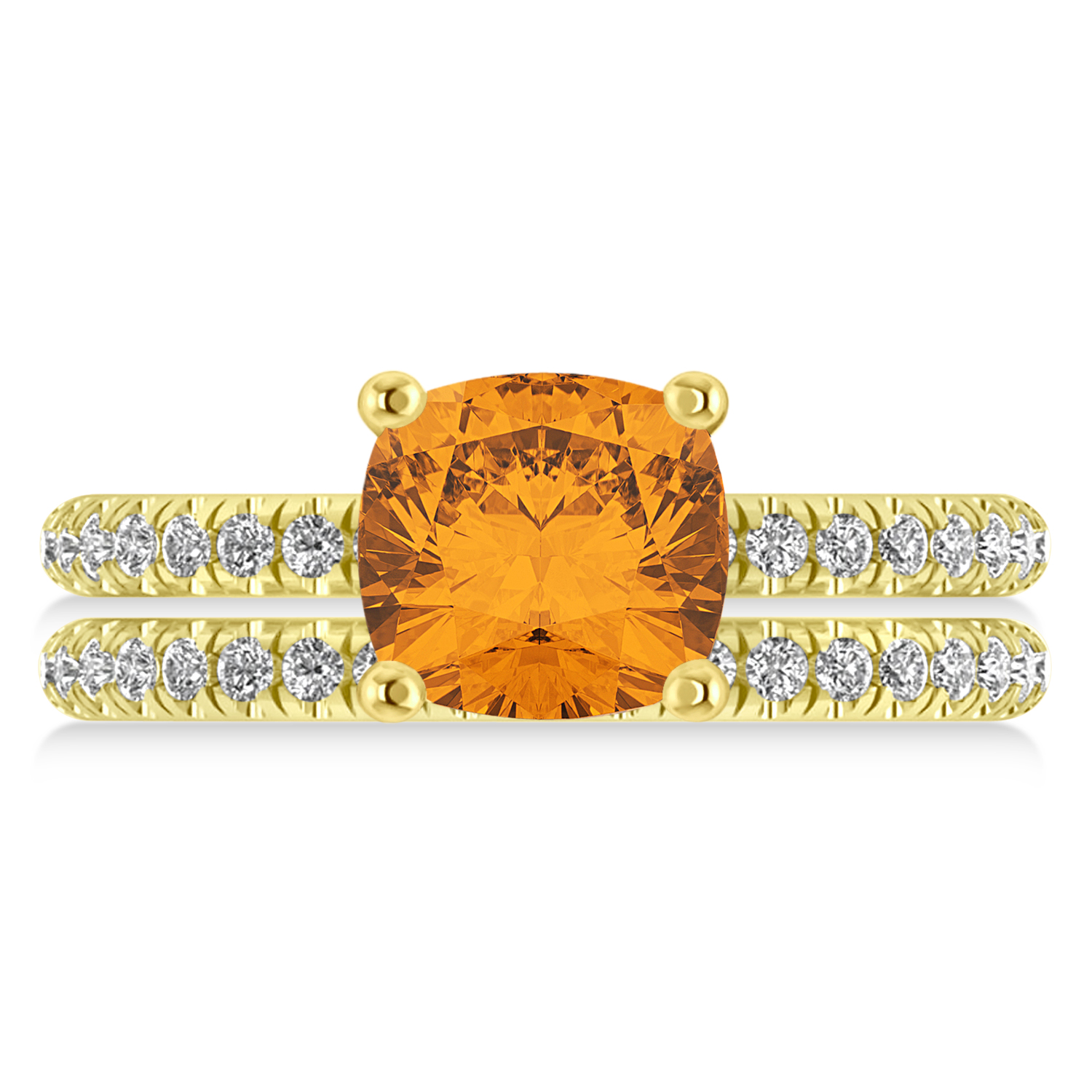 Citrine & Diamond Cushion-Set Semi-Eternity Bridal Set 14K Yellow Gold (3.22ct)