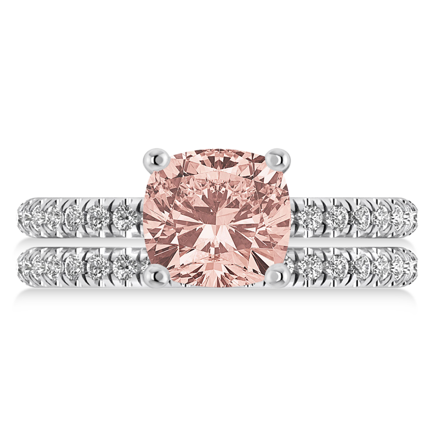Morganite & Diamond Cushion-Set Semi-Eternity Bridal Set 14K White Gold (3.22ct)