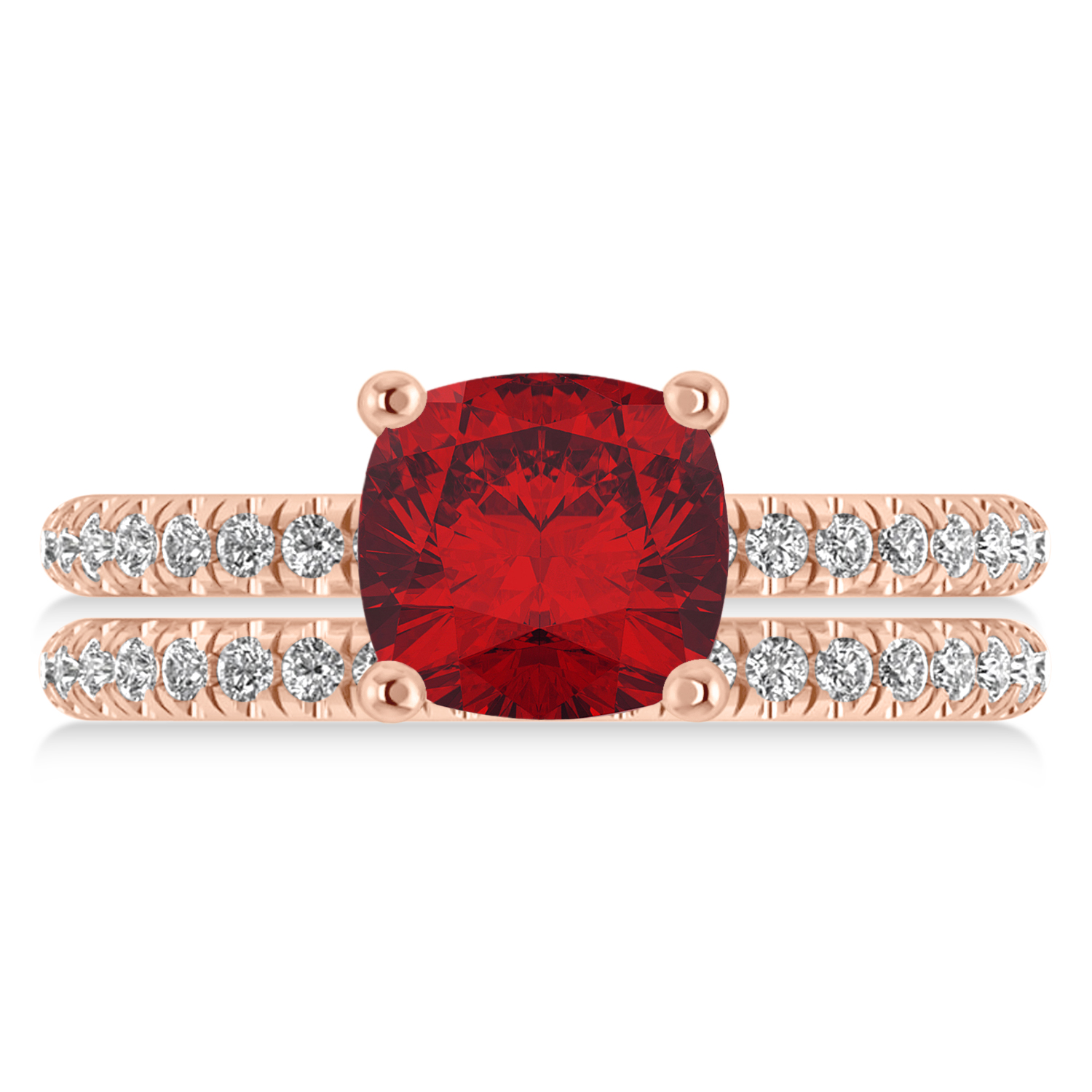 Ruby & Diamond Cushion-Set Semi-Eternity Bridal Set 14K Rose Gold (3.22ct)