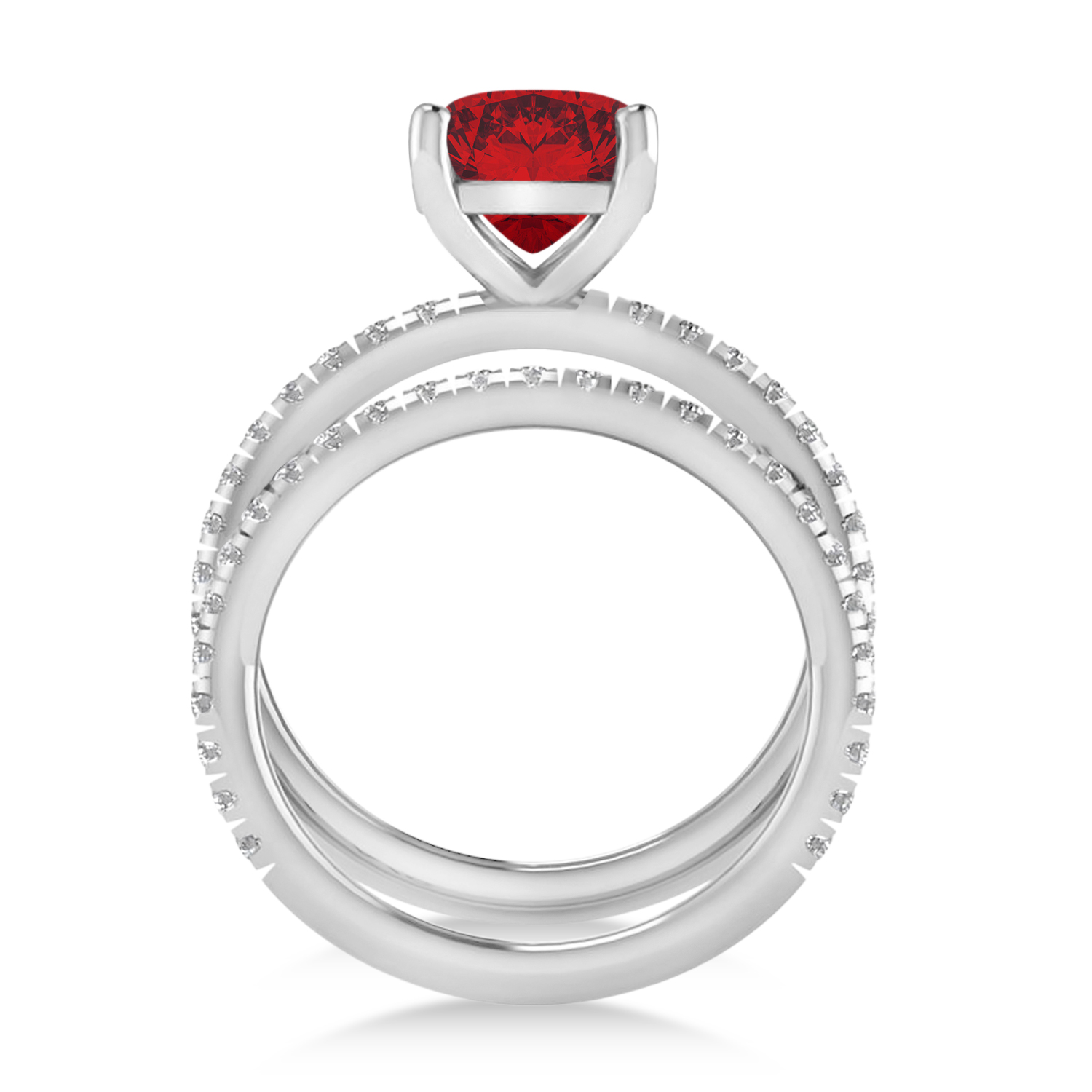 Ruby & Diamond Cushion-Set Semi-Eternity Bridal Set 14K White Gold (3.22ct)