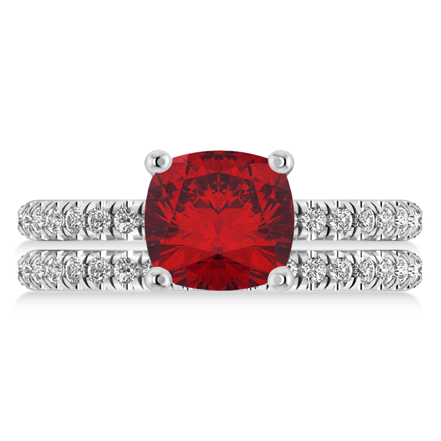 Ruby & Diamond Cushion-Set Semi-Eternity Bridal Set 14K White Gold (3.22ct)