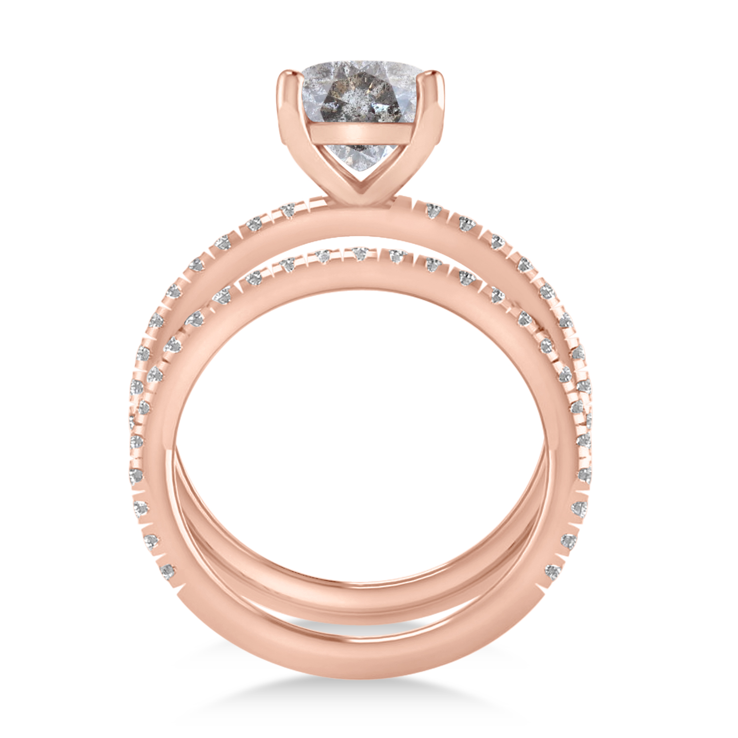 Salt & Pepper & White Diamond Cushion-Set Semi-Eternity Bridal Set 14K Rose Gold (2.66ct)